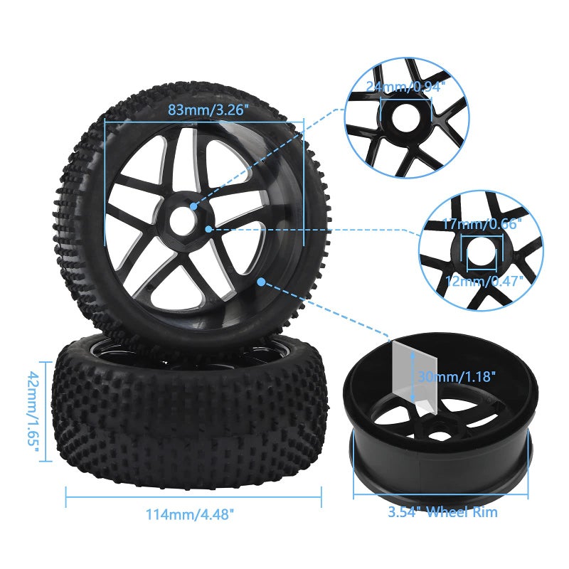 Rowiz RC Tires & Wheels Set (4PCS) - 1/8 Scale 17mm Hex, Off-Road Buggy Tires for Arrma Typhon, Compatible with Kyosho Traxxas - Black - Image 3